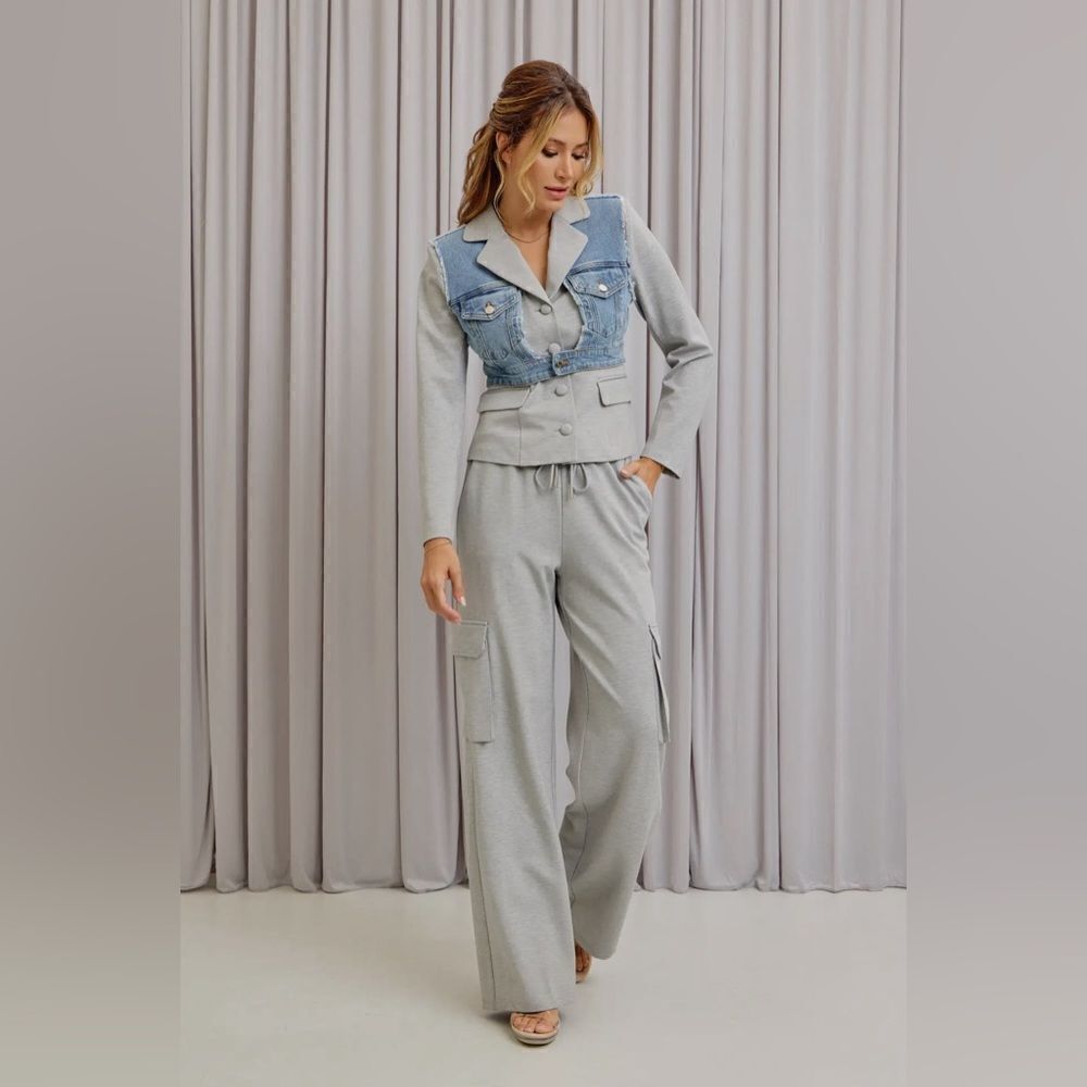 951. PERFECT SET, JACKET WITH DENIM DETAIL AND PANTS!!!!